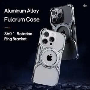Metal Aluminium Alloy Magnetic Frameless Phone Case For iPhone 14 13 15 Pro Max 360° Stand Rimless Bumper Shockproof Metal Cover