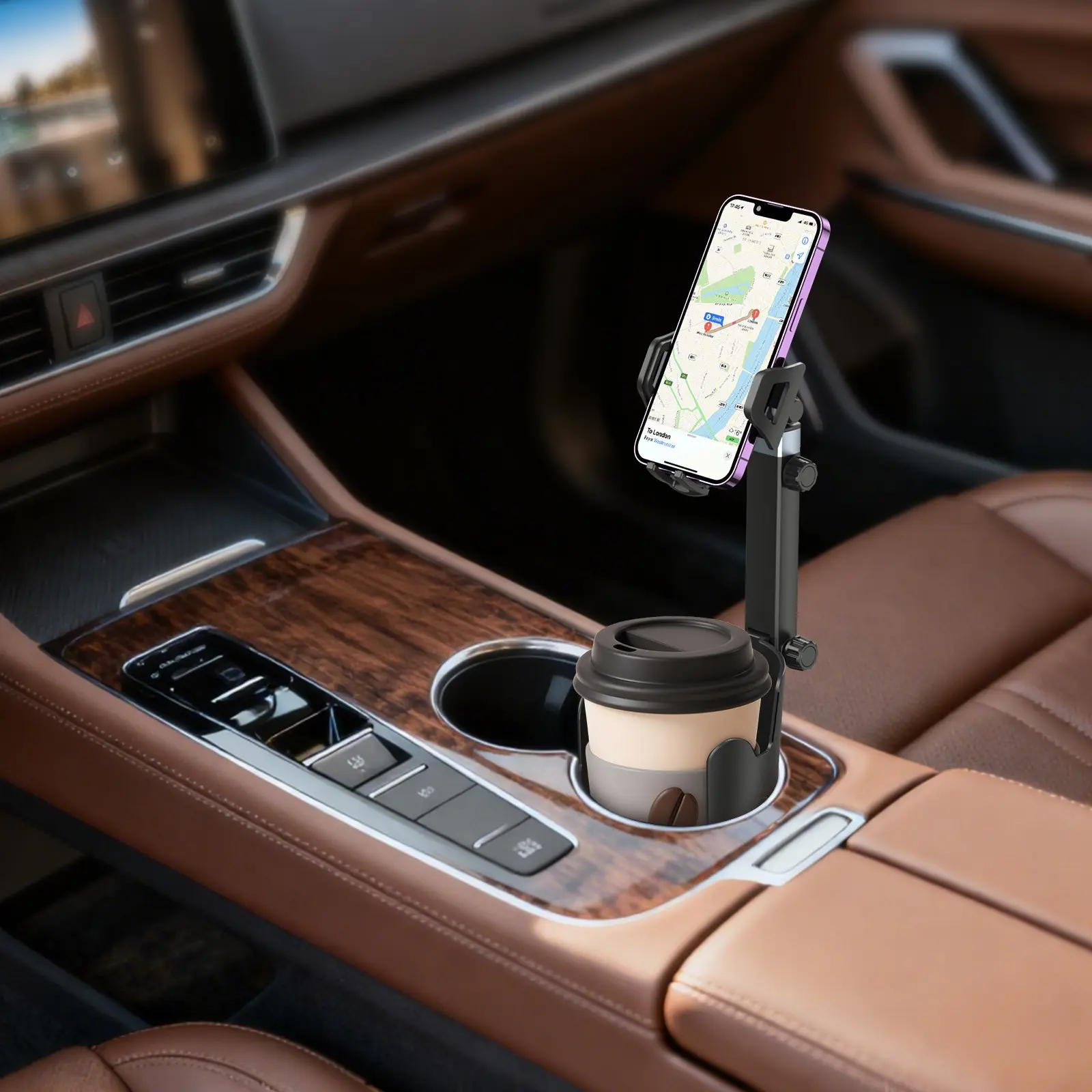 2-In-1 Car Cup Holder Phone Mount, Adjustable Cup Holder Phone & Drink Holder Combo, 360° Rotatable, Universal Fit for Car