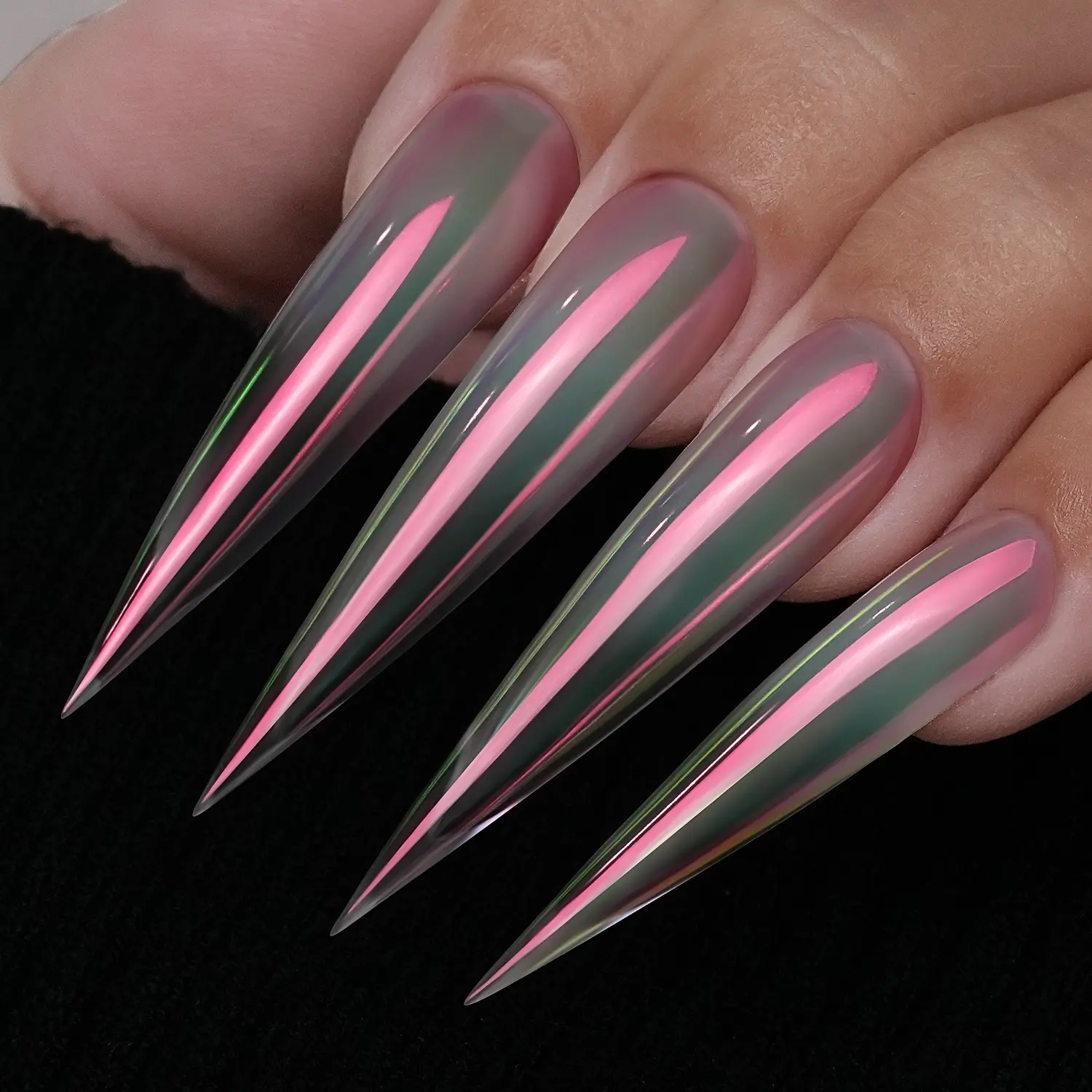 YOKEFELLOW GleamTap Cushion Aurora Chrome Nail Powder GT119 Whisper/Green Pink with Blush Pink Sheen Magic Mirror Powder Nail Chrome Powder Super Shine Aurora Metallic Chrome Powder Nail Art Glitter Decoration for Home DIY Salon Manicure