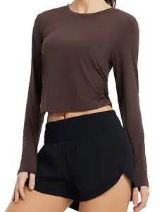 baleaf Women's Long Sleeve Crop Tops Workout Soft Athletic Running Gym Shirts Casual Quick Dry T-Shirt with Thumb Holes Lounge Casual Dance Street Slim Tee