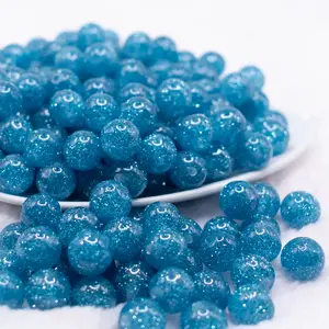 12mm Blue Shimmer Glitter Sparkle Bubblegum Beads - 20 Count