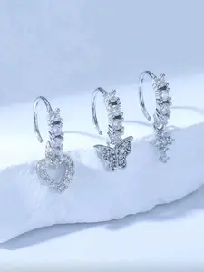 Silver Color Zirconia Nose Stud Set, Nose Ring Jewelry, Heart & Cross Design, Perfect Gift for Mom, Mother's Day, Birthday, Valentine's Day