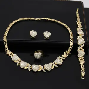 2024 Summer Jewelry Luxury 4PCS Africam XOXO Jewelry Sets For Women Lady Necklace Set Mother's Day Gift Girlfriend Promise Rings Bracelets With Stud Earrings Joyas Wedding Party Jewellery