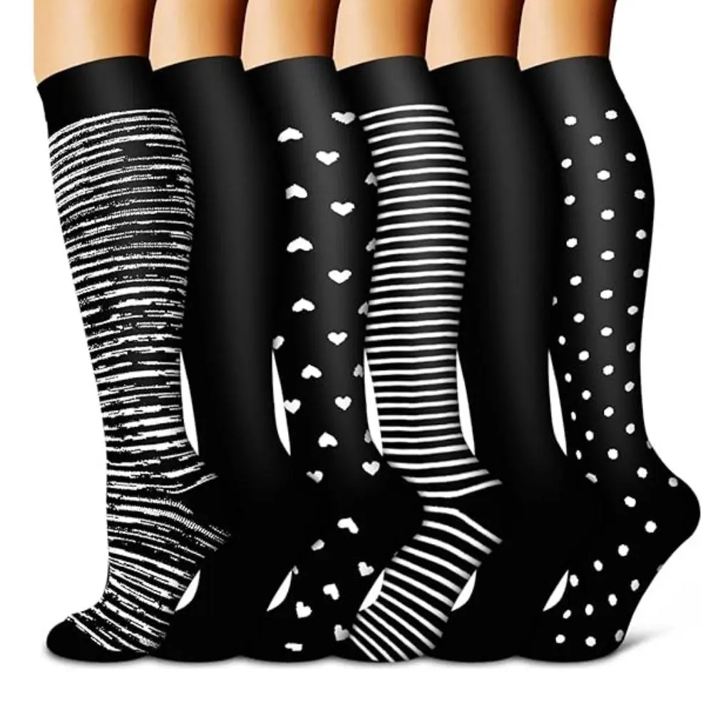 Unisex's Polka Dot Print Compression Socks, 6 Pairs Casual Comfy Breathable Athletic Socks for Running Jogging Hiking, Sports Socks for Men & Women, Volleyball Socks, Workout Socks