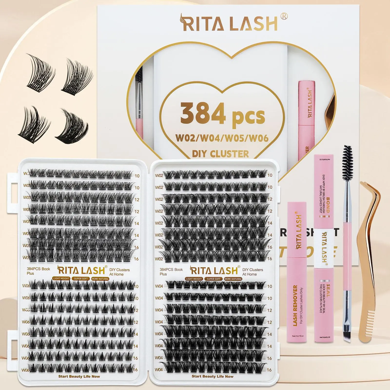 Eyelash Extension Kit, 1 Box Individual Fluffy Eyelash Clusters with Eyelash Bond and Seal, Remover, Tweezers and Brush, Eye Makeup Enhancement Tool for Women, Cosmetic, DIY Cluster Lashes, Eyelashes Extension Set