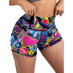 Women's Cartoon Print High Waist Shorts, Casual Comfy Breathable Skinny Shorts for Yoga Gym Workout Running, Ladies Bottoms for All Seasons, Fitness Beach Shorts, Casual Fitted Shorts