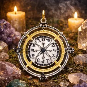 Amuleto del Equilibrio Universal Rueda del Zodiaco y los 4 Elementos Dije Espiritual