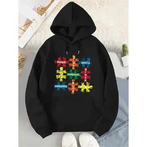 Autism Awareness Hoodie for Women - Everyone Communicates Differently Long Sleeve Hooded - Autism Advocate Graphic Print Hoodie for Her - Comfortable Soft Cotton Blend Casual Wear