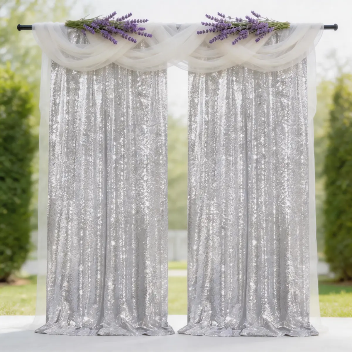 8-Pack 2FTx8FT Silver Shiny Round Sequin Backdrop Curtains, Glitter Fabric Window Decoration Props for Wedding Ceremony, Photo Wall, Twinkling Effect