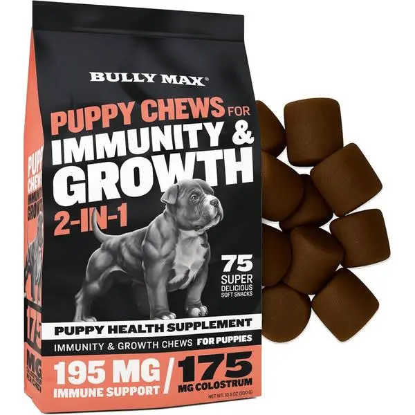 2-in-1 Puppy Vitamins, 75 Soft Chews for Immunity & Growth - Dog Multivitamin Supplement with Probiotics & Colostrum for Gut Health, Immune Support - Food Topper, All Breeds, Made in USA