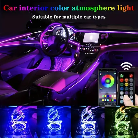 5 In 1 Multifunctional Ambient Lights for Cars, LED Atmosphere Lamp with Wireless APP & Remote Control, 236-in Fiber Optic, 16M RGB Colors, Light Embellishments, Interior Car Accessories, Car Atmosphere Lamp