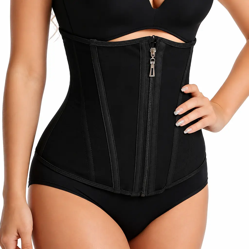 Women's Black Solid Mesh Body-Hugging Shapewear - High-Compression Waistband, Secure Zipper Closure, Gentle Stretch, All-Day Flexibility, Workout-to-Daily Fabric, XS/XS Fit, Waist Trainer Support, for Daily Life, Cycling (Lady Faja Bas) Soft Garment