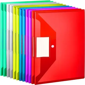 12 Plastic Envelopes, A4 Size File Folders with Pockets, Snap Closure, Polyethylene, Ideal for School, Home, Work, Office, Includes 12 Label Cards