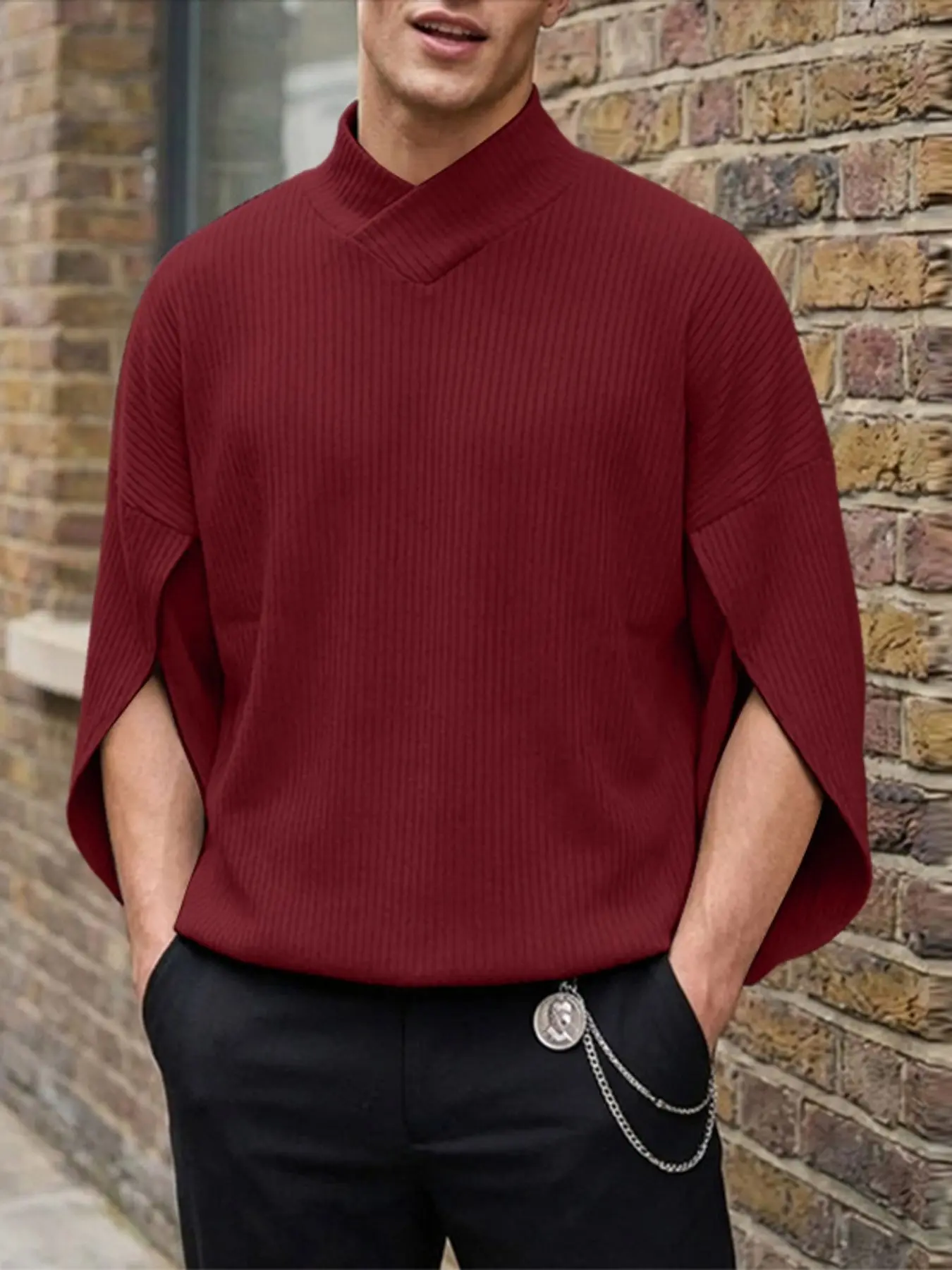 INCERUN Men's Cross Design Knitted Texture Seven-Quarter Sleeve T-Shirt, Ideal for Daily Casual Wear, Comfortable and Stylish Top