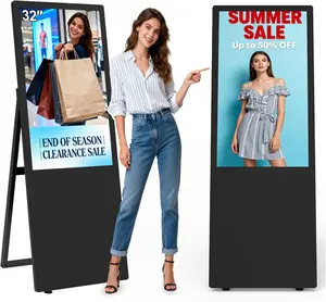 GO360BOOTH 32'' Floor Standing Digital Signage 350nits High Brightness Advertising Display CMS U-Disk Plug&Play Split Screen 7/24 Timer Switch HDMI USB WiFi Android OS