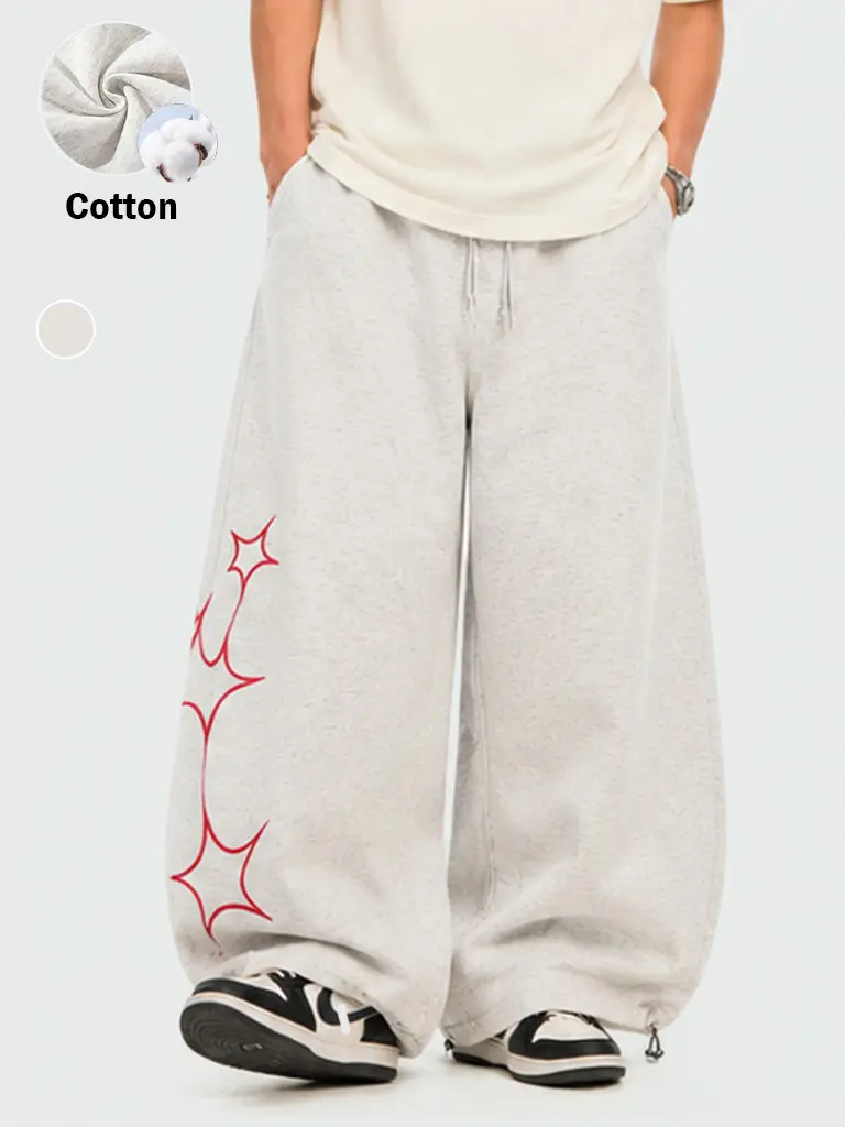 Unisex Casual Star Print Sweatpants Y2K Vintage Barrel Wide Leg Drawstring Closure Streetwear Loose Fit Trousers