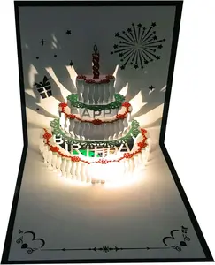 3D Pop Up Birthday Cards Warming LED Light Cake Music Happy Card Postcards Greeting Cards Laser Cut Best Mom Wife Sister Boy Girl Friends 1 Pack, Birthday Card Set, Laser Cutting Technology