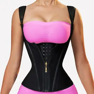 Women's Waist Trainer Corset |               Adjustable Straps & Steel Bone Support |               Double Compression Body Shaper with Zipper Closure |               Sleek Black, Latex |               Tummy Control Vest Enhanced Posture and Waistline, Bo