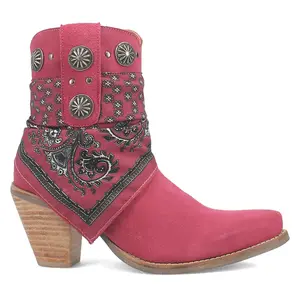 Dingo Womens Bandida Paisley Studded Round Toe Zippered  Casual Boots Ankle Mid Heel 2-3" - Pink