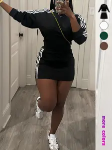 Women's Sporty Fitted Short Dress Set, Sportswear Set, Long Sleeve Slim Fit Casual Two-Piece, Trendy Comfortable Clothing for Everyday Wear