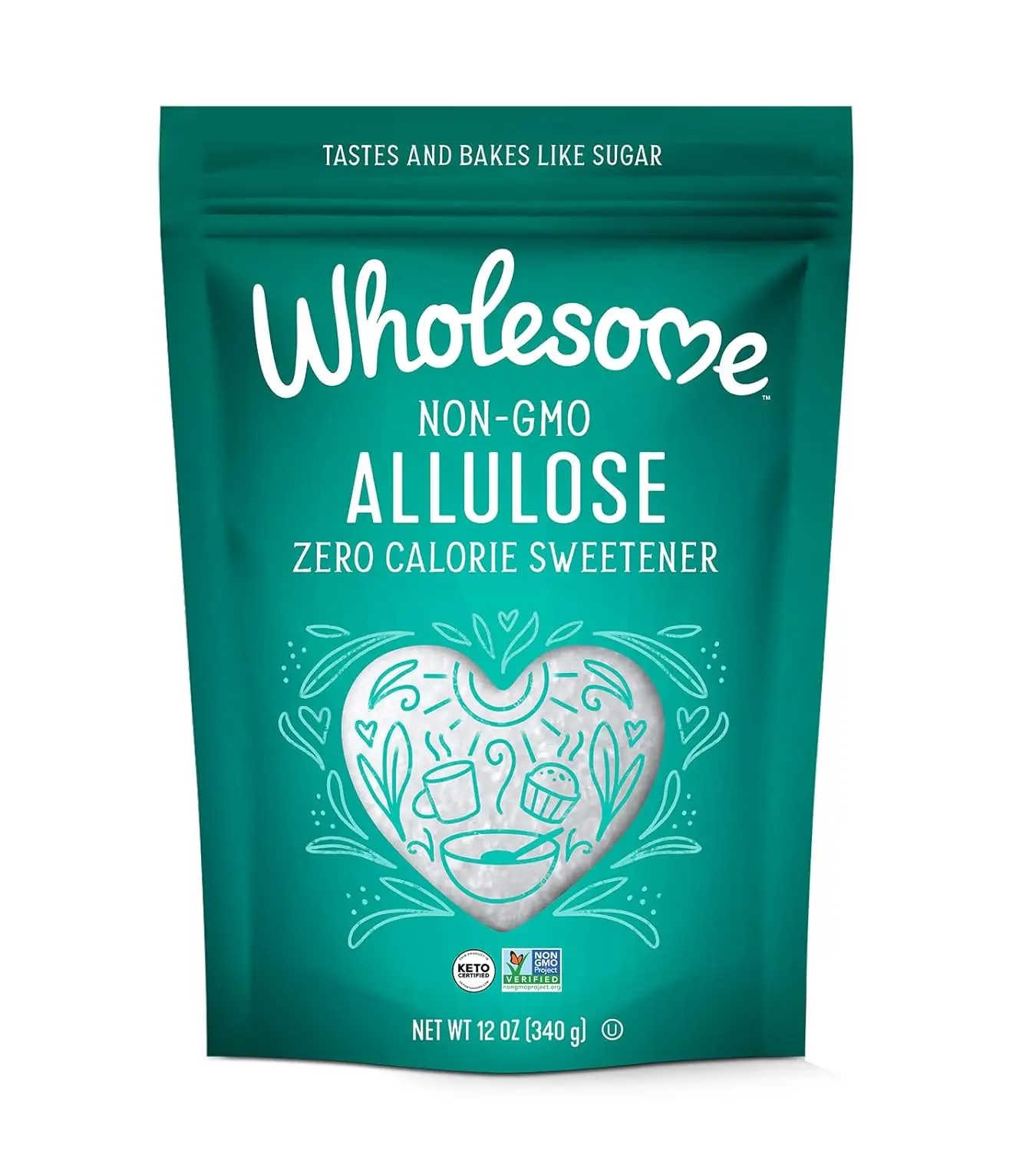 Wholesome Sweeteners 12-Ounce Allulose Sweetener, Zero Calorie Sugar Substitute, Keto Friendly, Non-Erythritol, Gluten Free & Vegan Sweetener, 1 Pack