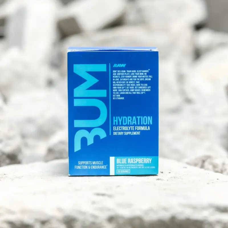 RAW NUTRITION BUM Endorsed Hydration Edible Powder Supplement - Lemon Lime Flavor, 20 Single-Packet On-The-Go Mixes, 4x Mr. Olympia Endorsed, Non-Stim Performance Formula, Balanced Mineral Blend with Sodium, Fitness Healthcare Drink, No Messy Measuring
