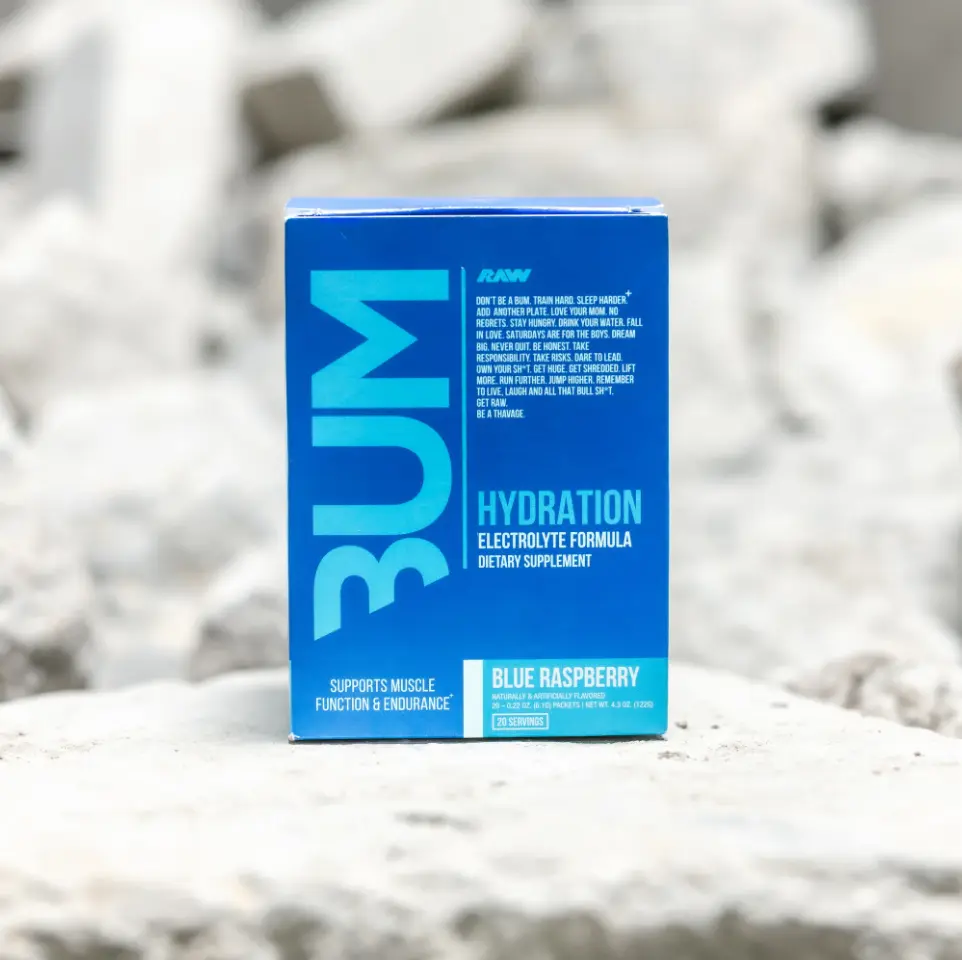 RAW NUTRITION BUM Hydration Edible Electrolyte Powder Supplement - Lemon Flavor, Non-Stim Performance Formula, Optimal Electrolyte Ratio, Fitness Support for Function & Endurance