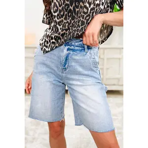 Island Girl By Risen - High Rise Bermuda Side Tab Shorts - Light