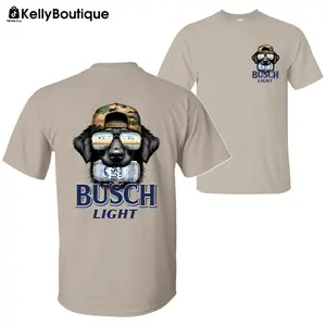 Busch Light Black Retriever Hunting Dog Biting a Busch Beer Can 2 Sided Graphic Printed Unisex Classic Cotton T-Shirt Menswear Top