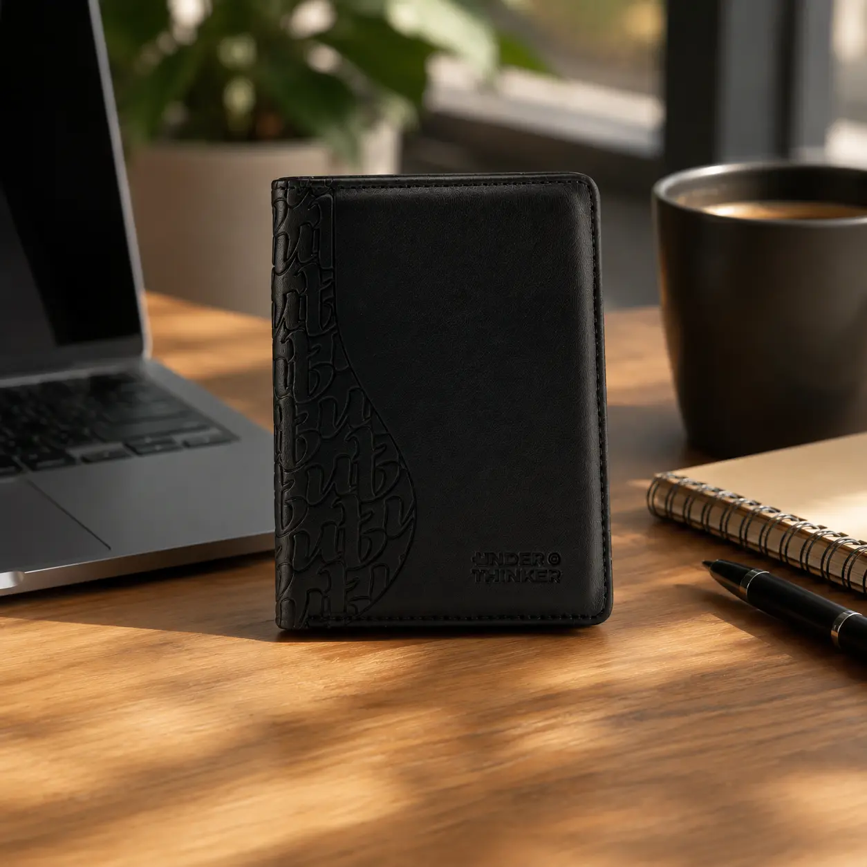 UNDER THINKER Noir Mens Wallet, RFID Vertical Bifold Card Holder with 9 Card Slots, Clear ID Window, Long Bill Compartment SP 0831 03