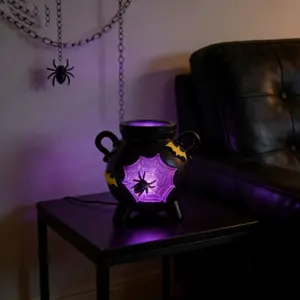 Dark Ritual Aesthetic Cauldron Purple Lamp Gothic Desk Secret Realm Light Switch Ambience Companion for Solitary Moments Soft Dark Glow for Eyes Atmosphere Adjuster for Desks & Entryways Collectible Decor Night Light with 3D Spider Web Design