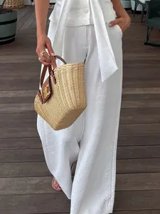 Women's Pants White Wide Leg High Waisted Loose Fit Pants Baggy Pants Pockets Elegant Casual Streetwear Women's Versatile Bottoms Casual Fashion Trousers