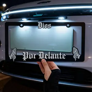 Dios Por Delante License Plate Frame 6x12 Inch Stainless Steel Bracket Easy Install Auto Accessory