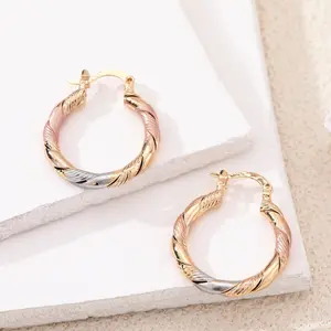 Vintage Luxury Hoop Earrings – Elegant Embossed Rhombus Pattern, Stylish Ear Jewelry Gift