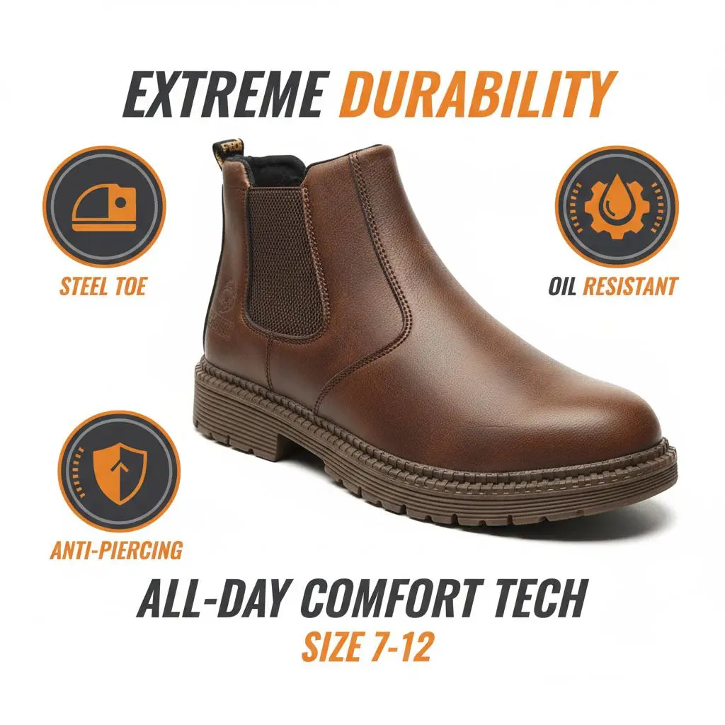 Splash Proof Safety Shoes for Men and Women, Waterproof Anti Slip Chef Work Sneakers, Smash Proof and Puncture Proof Breathable Design for Construction, Yard Work and Workshop Use