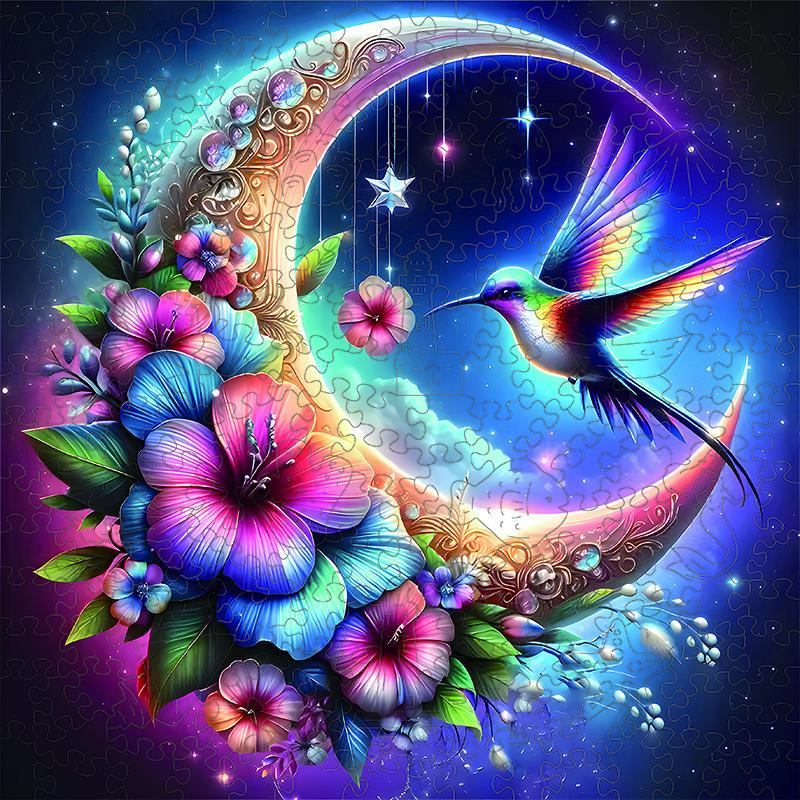 Wooden Puzzle, Diy Wooden Puzzle, 1 Box Unique Bird and Moon Pattern Jigsaw Puzzle, Modern Artistic Home Decor, Perfect Holiday Gift for Friend and Family