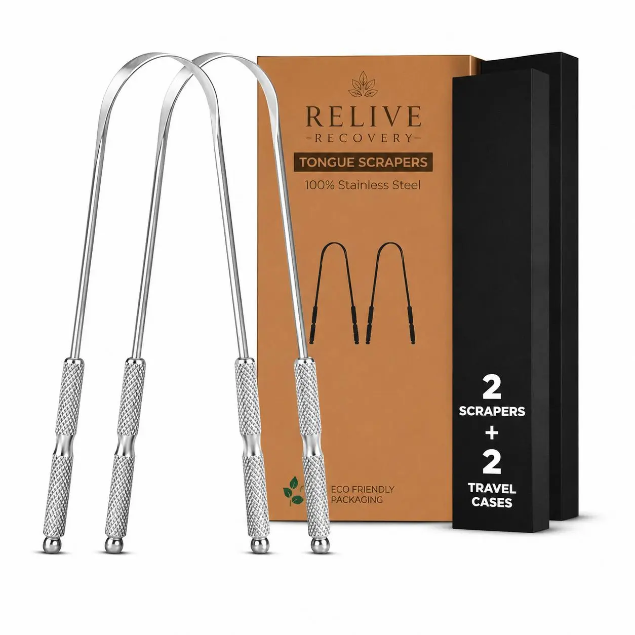 (2Pcs Oral Care Pack) Stainless Steel Tongue Cleaners Reduce Bad Breath 100% Metal Tough Scrapers Men and Women Hygiene Product
