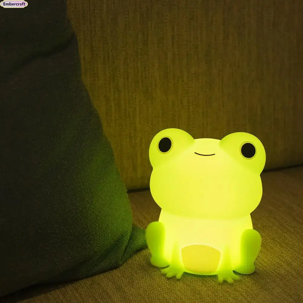 Kawaii Frog Silicone Night Light - Rechargeable Bedside Lamp with Tap Control, Adjustable Lights, Touch Sensor, Cute Home Decor Gift for Students