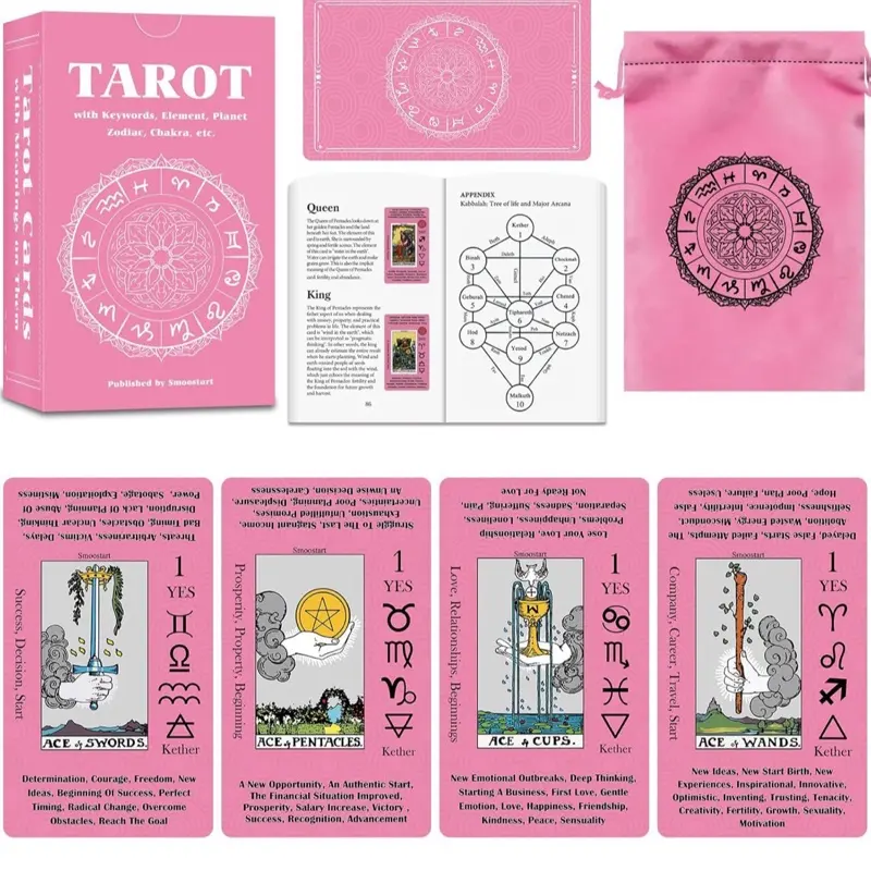 Tarot Cards for Beginners with Meanings on Cards Includes Premium Velvet Storage Bag Guide Book 450GSM Thicker Cards for Party