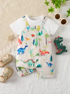 Newborn Baby Summer Two-Piece, Short Sleeve Romper Onesie, Cute Cartoon Pattern, Unisex Infant Clothes, Baby Clothing, All Seasons