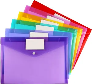 6 Pack Clear Document Folders Plastic Envelopes Poly Envelopes File Envelopes with Label Pocket and Snap Button for Home Work Office Organization, Letter Size/A4 Size, 6 Colors Hutou