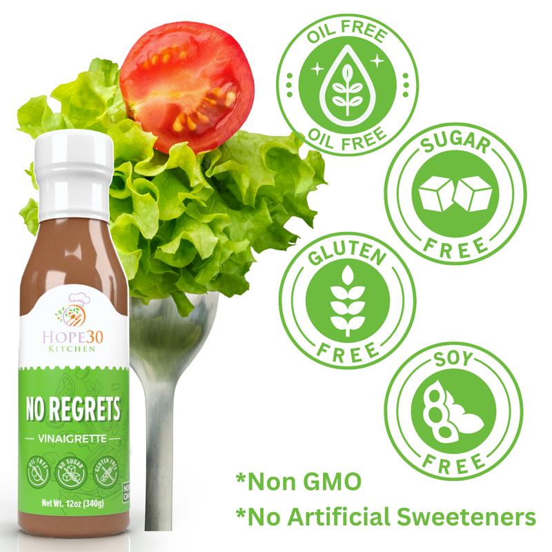Hope30 Kitchen No Regrets Vinaigrette Sugar Free Oil Free Salad Dressing & Marinade 12 oz Bottle US Made
