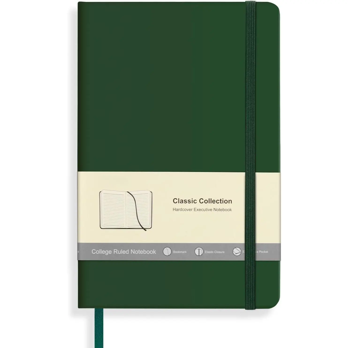 Hardcover Lined Journal Notebook - Vegan Leather, Dark Green, 120 Sheets (240 Pages), 5.5"x8.3" A5, College Ruled, for Office & School Use