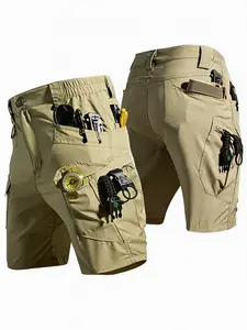 Men's tactical work shorts, men's summer sports quick-dry shorts, made from hard-wearing durable fabric, multi-pocket design, solid colour style, suitable for summer outdoor activities and everyday wear.