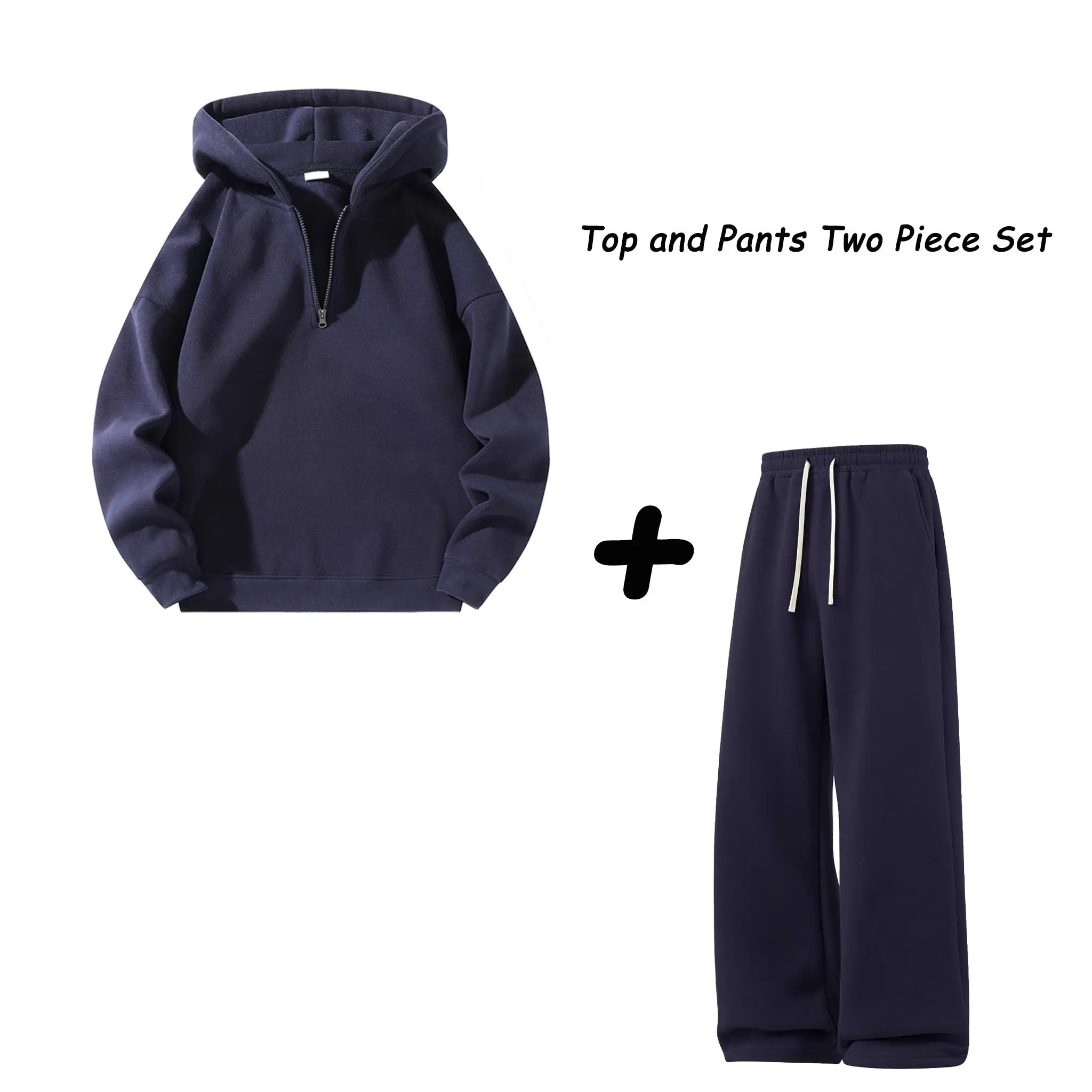 Men's Knit 2-Piece Clothing Set - Long Sleeve Half-Zip Hoodie, Loose Elastic Waist Drawstring Sweatpants, Minimalist Plain Casual Sports Outfits, Fitted Mens Wear