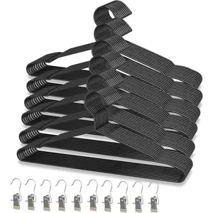 60Pack+10 Clips Luxurious Hanger Set ,16.69" Heavy Duty Matte Black Metal HangersWithstands 50lbs Weight Smooth  Coated Finish Compact Shirt Hangers