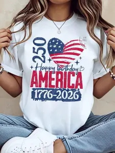 250 Happy Birthday America 1776 2026 Independence Day Usa Flag Heart T Shirt Women Patriotic Celebration Apparel