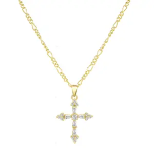 Women's Cross Necklace, 14K Delicate Cross Pendant Necklace, Fashionable and Simple Choker