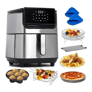 Air Fryer 6.8Qt, Stainless Steel Airfryer w/Ceramic Cooking Basket & Recipe Book