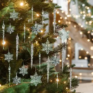 36 count Christmas  Ornaments Decoration,  Christmas Snowflake Icicle Clear  Ornament Sets for  Year Wedding Winter Party Decor